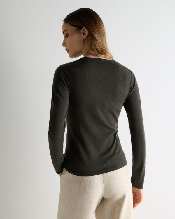 N.peal Women's Eden Superfine Cashmere Round Neck Top In Arabica Khaki Green