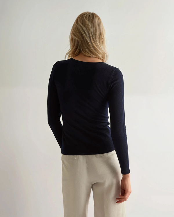 N.peal Women's Eden Superfine Cashmere Round Neck Top In Navy Blue