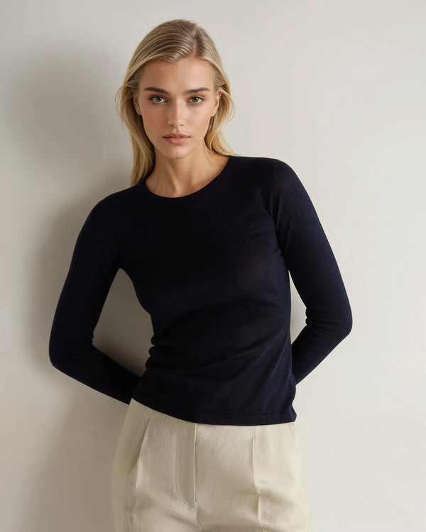 n.peal Women's Eden Superfine Cashmere Round Neck Top In Navy Blue