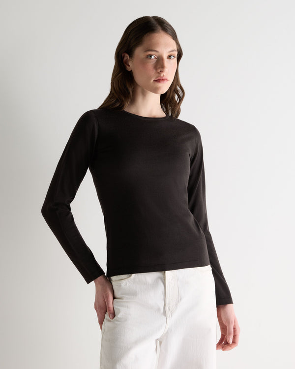 n.peal Women's Eden Superfine Cashmere Round Neck Top In Chocolate Brown