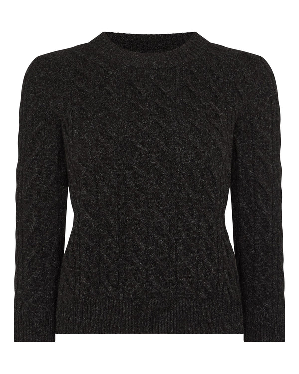 N.peal Women's Emilia Cable Round Neck Cashmere Sweater In Charcoal Grey Melange