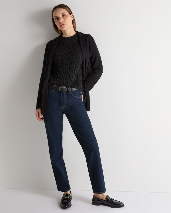 N.peal Women's Emilia Cable Round Neck Cashmere Sweater In Charcoal Grey Melange