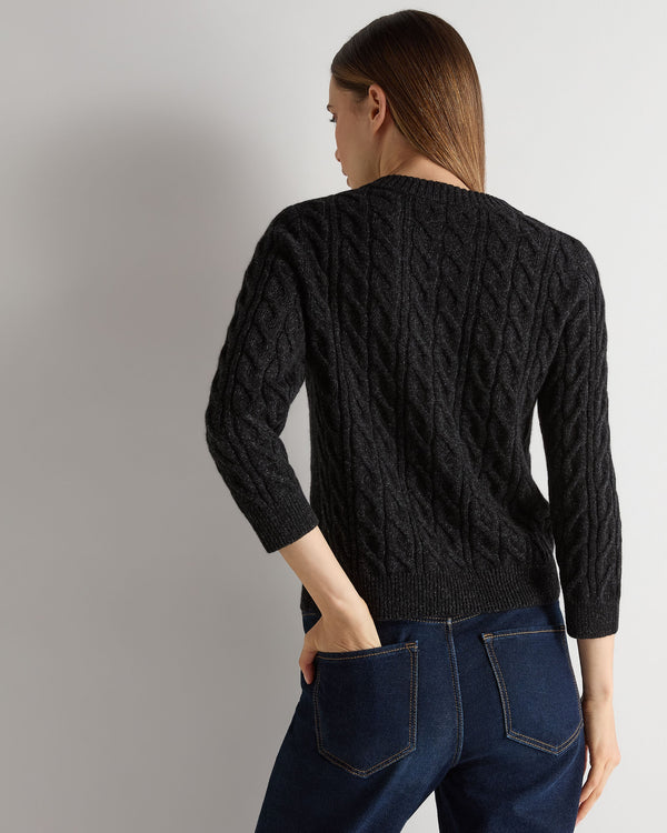 N.peal Women's Emilia Cable Round Neck Cashmere Sweater In Charcoal Grey Melange