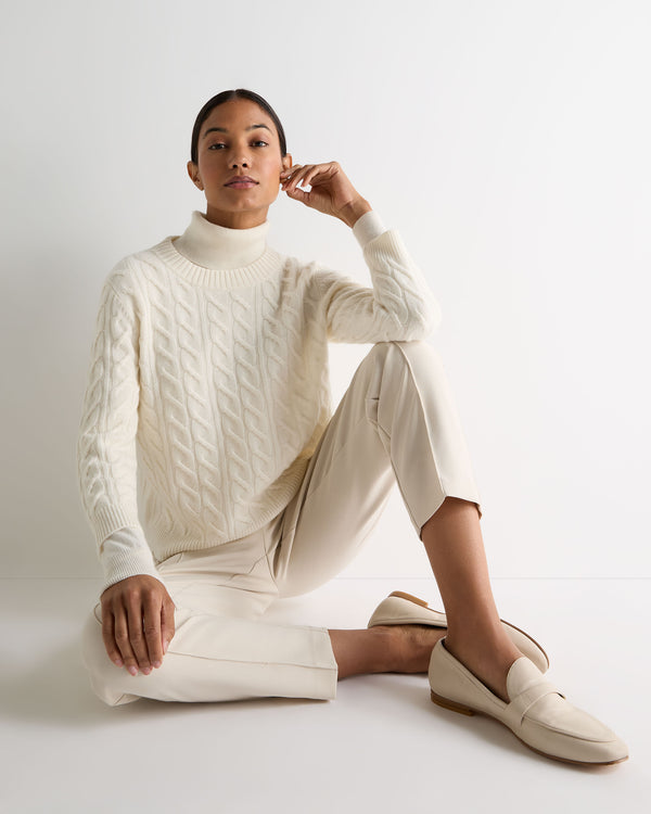 N.peal Women's Emilia Cable Round Neck Cashmere Sweater In New Ivory White