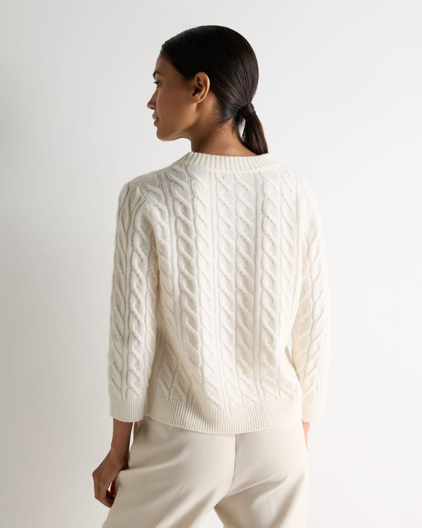 N.peal Women's Emilia Cable Round Neck Cashmere Sweater In New Ivory White