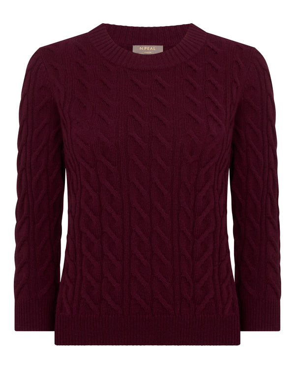 N.peal Women's Emilia Cable Round Neck Cashmere Sweater In Bordeaux Red