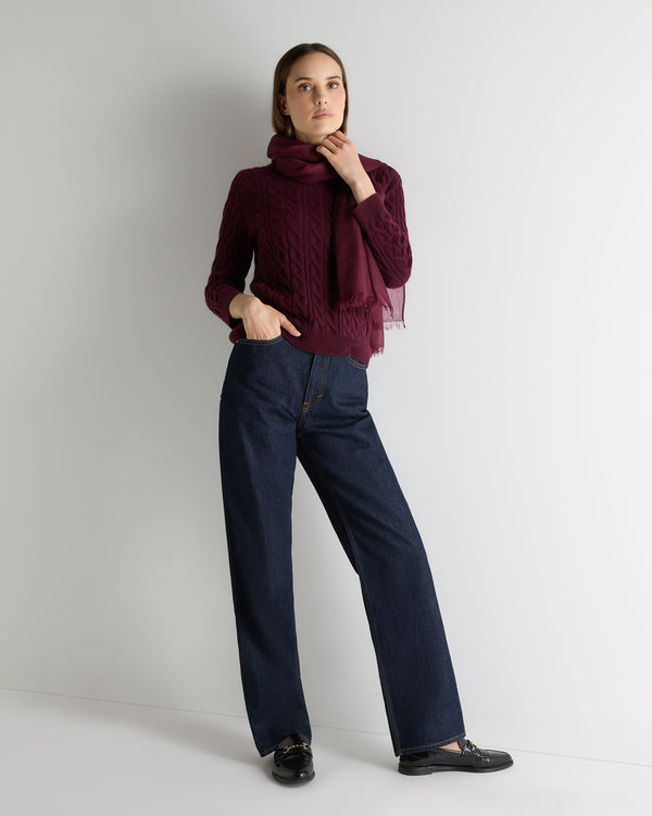 N.peal Women's Emilia Cable Round Neck Cashmere Sweater In Bordeaux Red