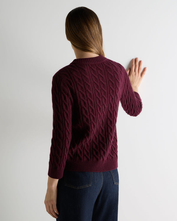 N.peal Women's Emilia Cable Round Neck Cashmere Sweater In Bordeaux Red