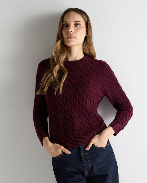 n.peal Women's Emilia Cable Round Neck Cashmere Sweater In Bordeaux Red