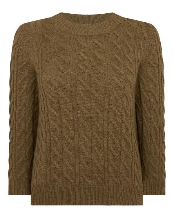 N.peal Women's Emilia Cable Round Neck Cashmere Sweater In Cinnamon Brown