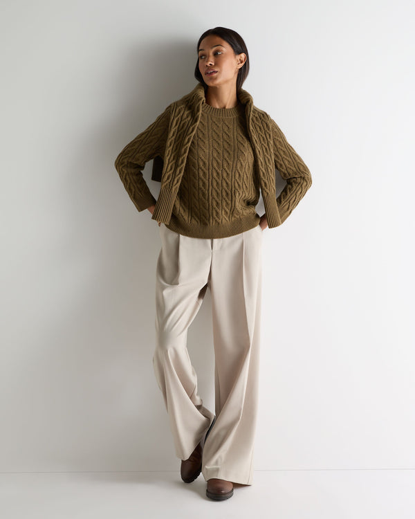 N.peal Women's Emilia Cable Round Neck Cashmere Sweater In Cinnamon Brown