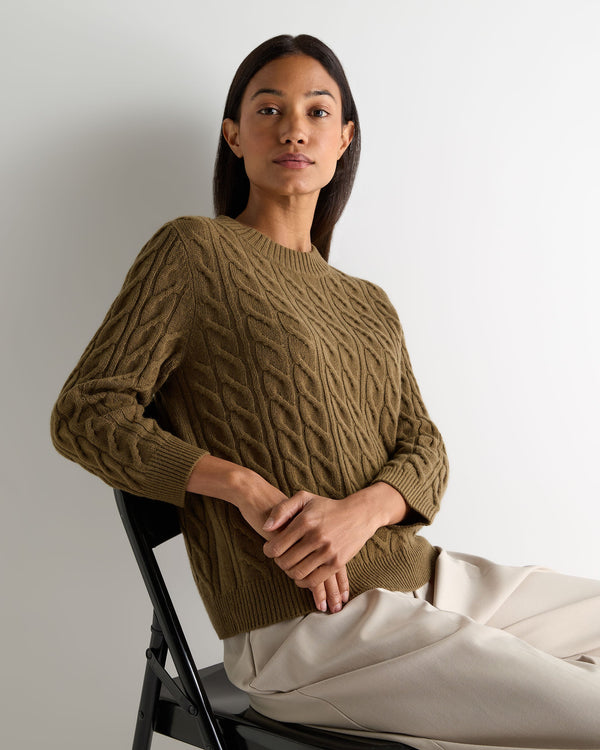 n.peal Women's Emilia Cable Round Neck Cashmere Sweater In Cinnamon Brown