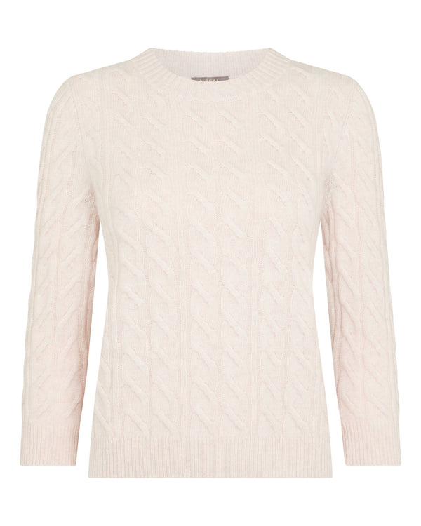 N.peal Women's Emilia Cable Round Neck Cashmere Sweater In Frost White