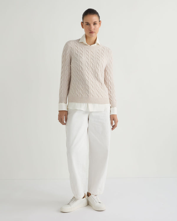 N.peal Women's Emilia Cable Round Neck Cashmere Sweater In Frost White