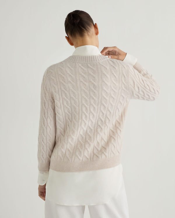 N.peal Women's Emilia Cable Round Neck Cashmere Sweater In Frost White