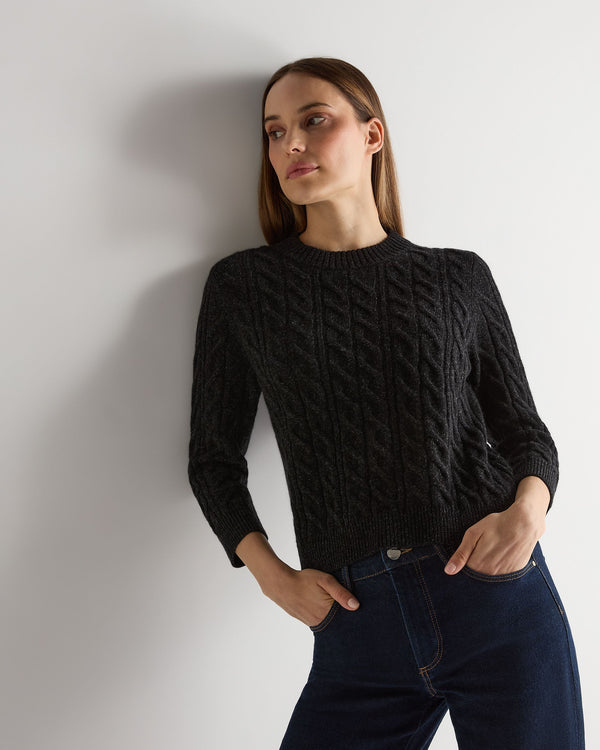 n.peal Women's Emilia Cable Round Neck Cashmere Sweater In Charcoal Grey Melange