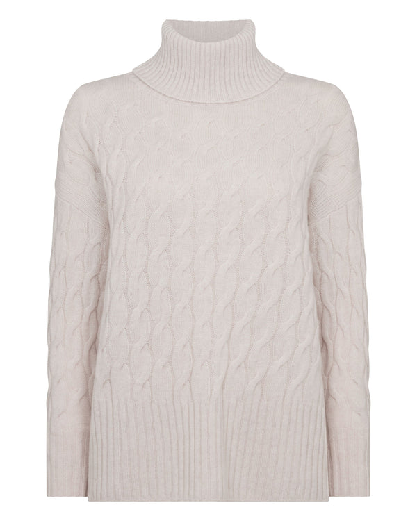 N.peal Women's Emmie Relaxed Cable Turtle Neck Cashmere Sweater In Frost White