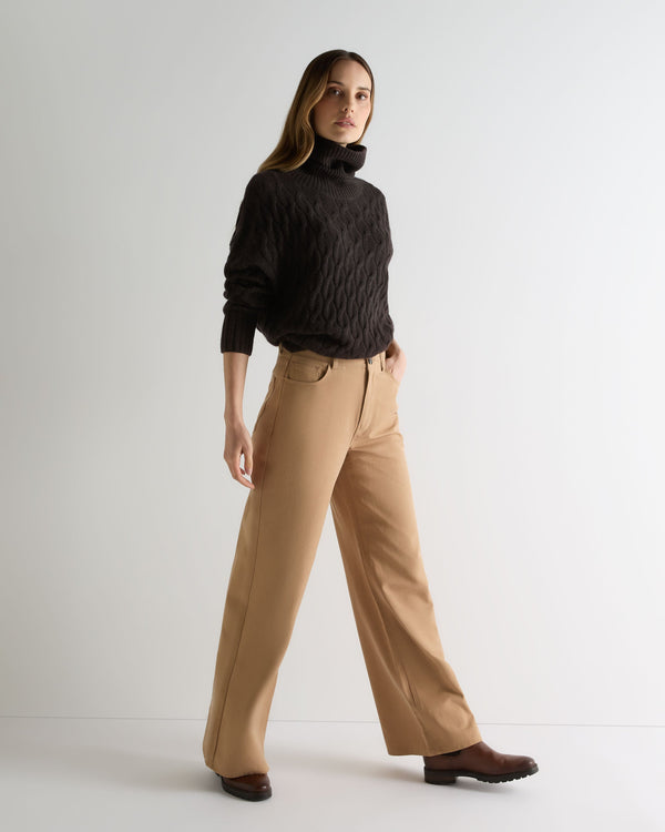 N.peal Women's Emmie Relaxed Cable Turtle Neck Cashmere Sweater In Chocolate Brown