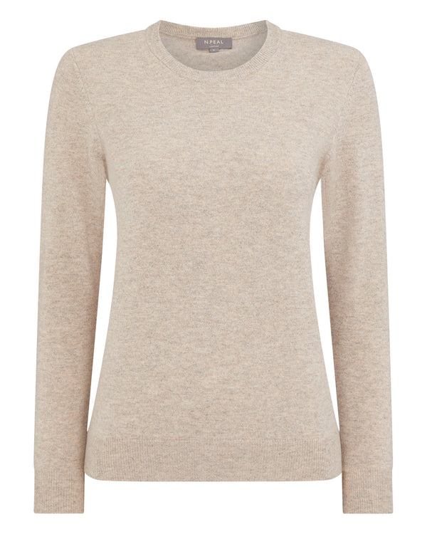 N.peal Women's Evie Classic Round Neck Cashmere Sweater In Oatmeal Brown