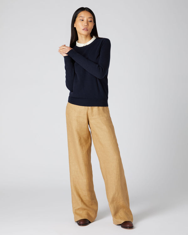 n.peal Women's Evie Classic Round Neck Cashmere Sweater In Navy Blue