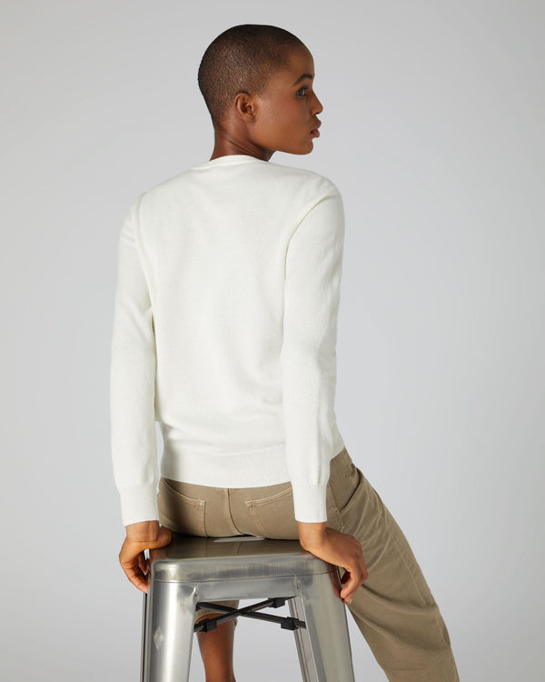 N.peal Women's Evie Classic Round Neck Cashmere Sweater In New Ivory White