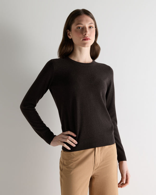 n.peal Women's Evie Classic Round Neck Cashmere Sweater In Chocolate Brown