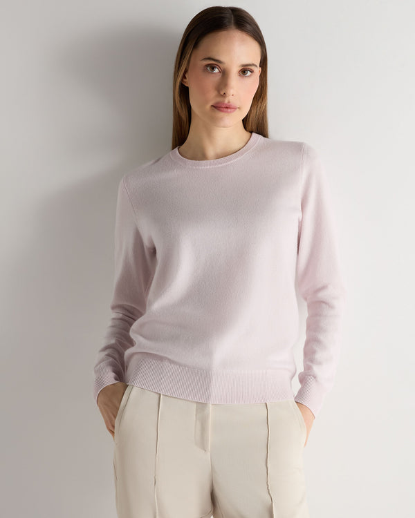 n.peal Women's Evie Classic Round Neck Cashmere Sweater In Chalk Pink