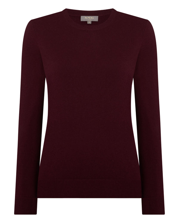 N.peal Women's Evie Classic Round Neck Cashmere Sweater In Bordeaux Red
