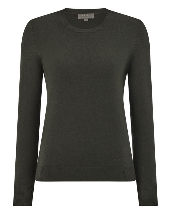 N.peal Women's Evie Classic Round Neck Cashmere Sweater In Arabica Khaki Green