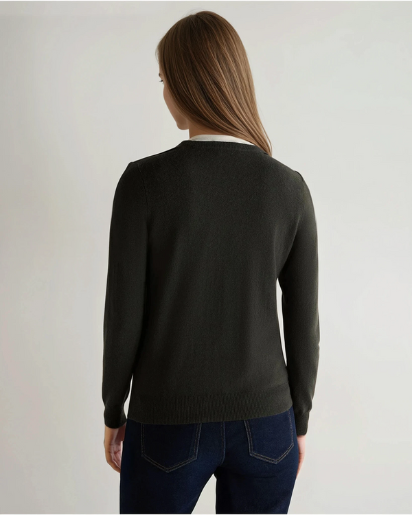 N.peal Women's Evie Classic Round Neck Cashmere Sweater In Arabica Khaki Green