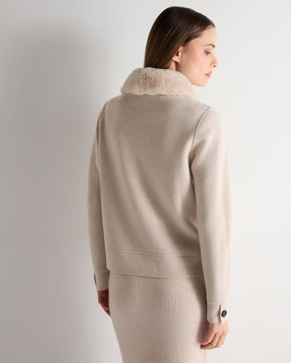 N.peal Women's Fur Collar Milano Cashmere Jacket In Ecru White