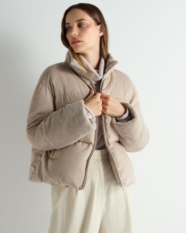 n.peal Women's Fur Cuff Padded Jacket In Beige Brown