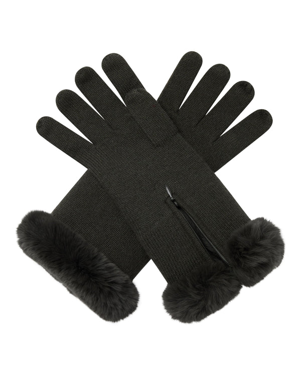 n.peal Women's Fur Trim Cashmere Gloves In Arabica Khaki Green