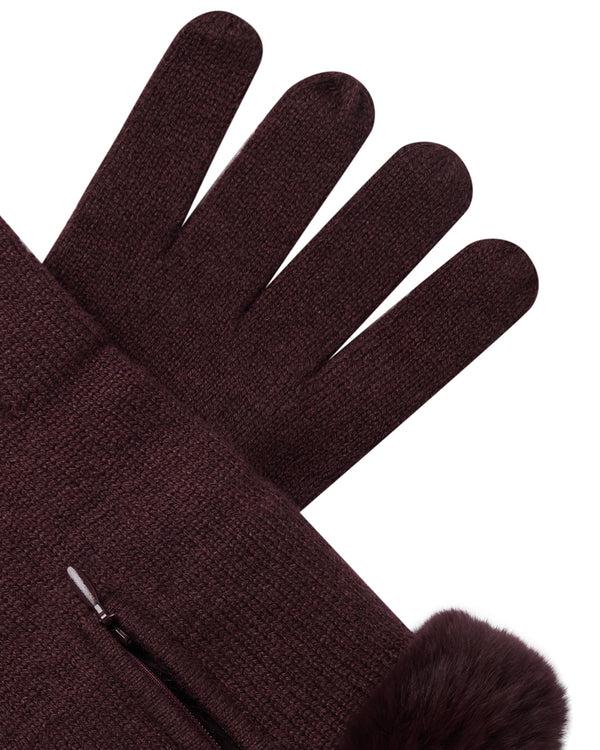 N.peal Women's Fur Trim Cashmere Gloves In Claret Red