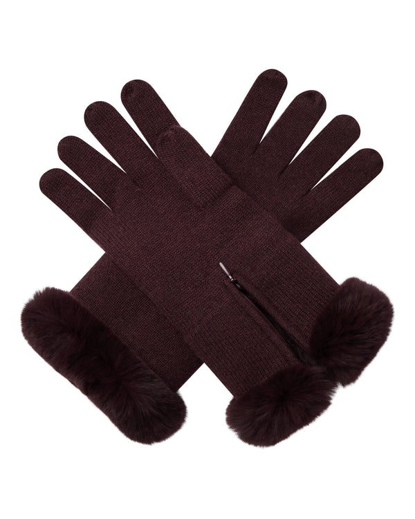 n.peal Women's Fur Trim Cashmere Gloves In Claret Red