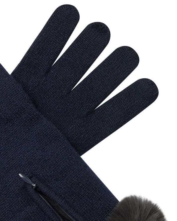 N.peal Women's Fur Trim Cashmere Gloves In Navy Blue
