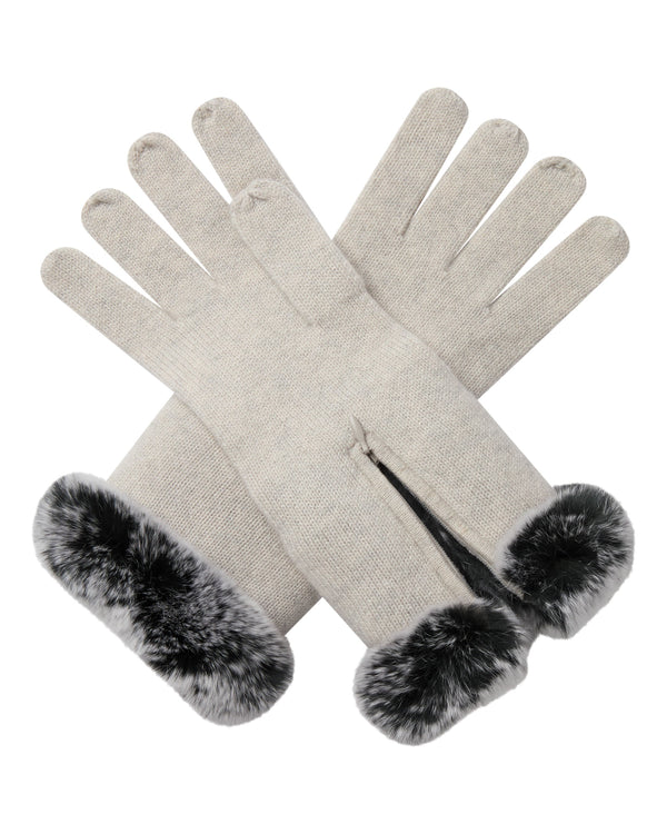n.peal Women's Fur Trim Cashmere Gloves In Pebble Grey