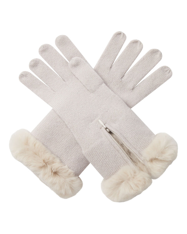 n.peal Women's Fur Trim Cashmere Gloves In Snow Grey