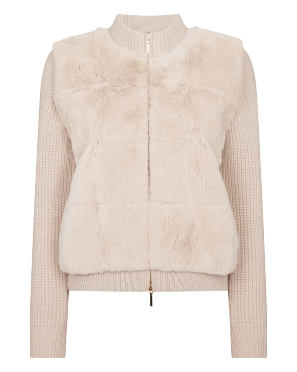 N.peal Women's Fur Trim Rib Cashmere Cardigan In Ecru White