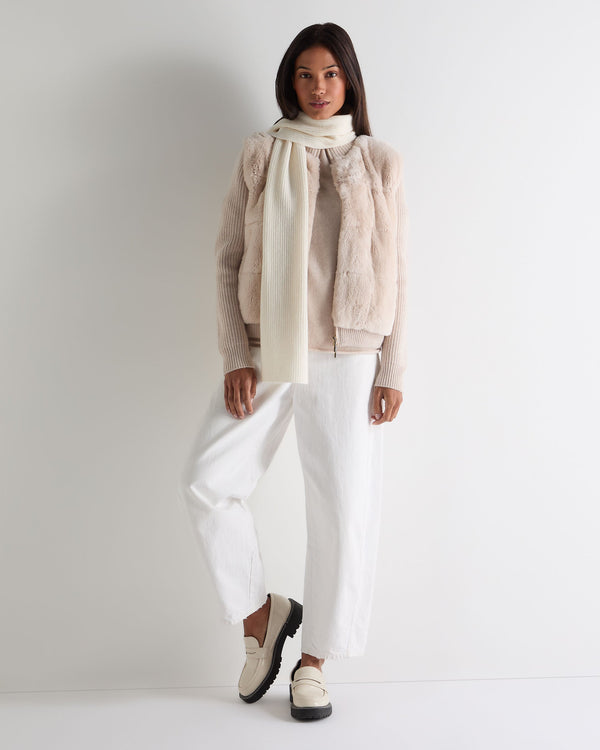 N.peal Women's Fur Trim Rib Cashmere Cardigan In Ecru White