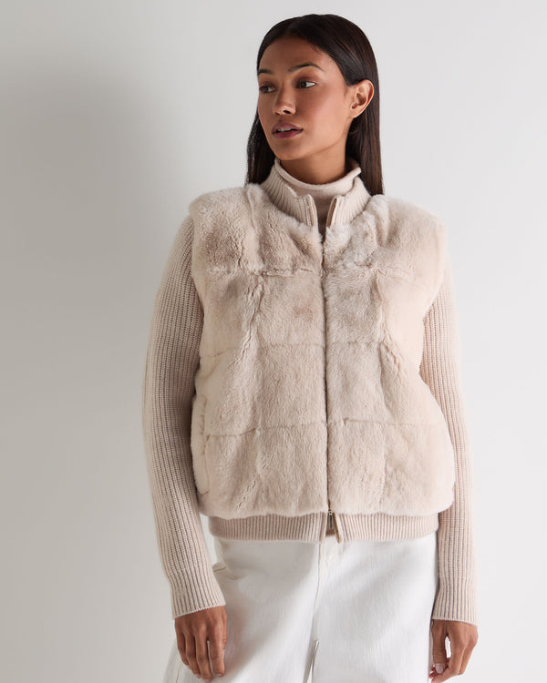 n.peal Women's Fur Trim Rib Cashmere Cardigan In Ecru White