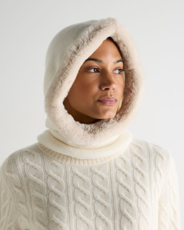 N.peal Women's Fur Trim Ski Hood In New Ivory White