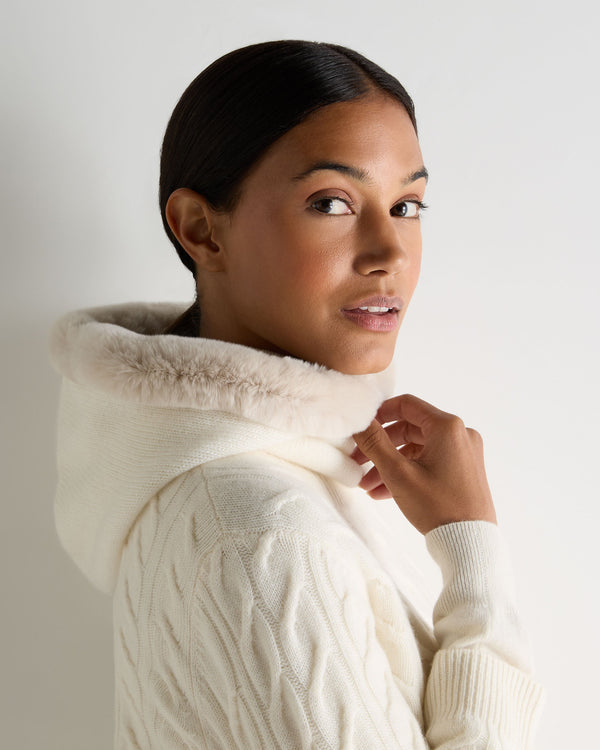 N.peal Women's Fur Trim Ski Hood In New Ivory White