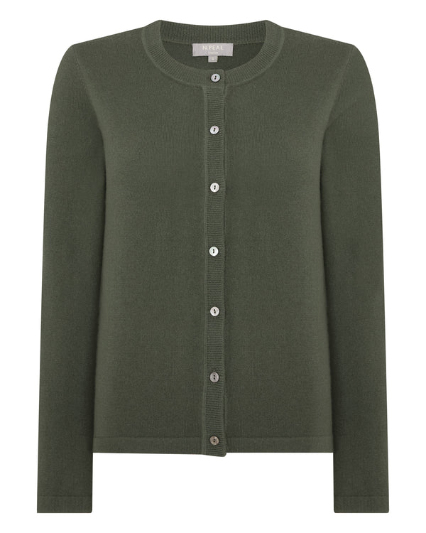 N.peal Women's Hallie Round Neck Cashmere Cardigan In Army Green