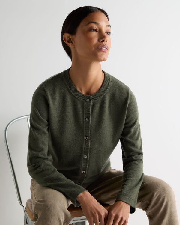 n.peal Women's Hallie Round Neck Cashmere Cardigan In Army Green