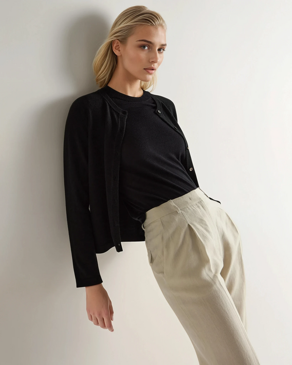 n.peal Women's Hallie Round Neck Cashmere Cardigan In Black