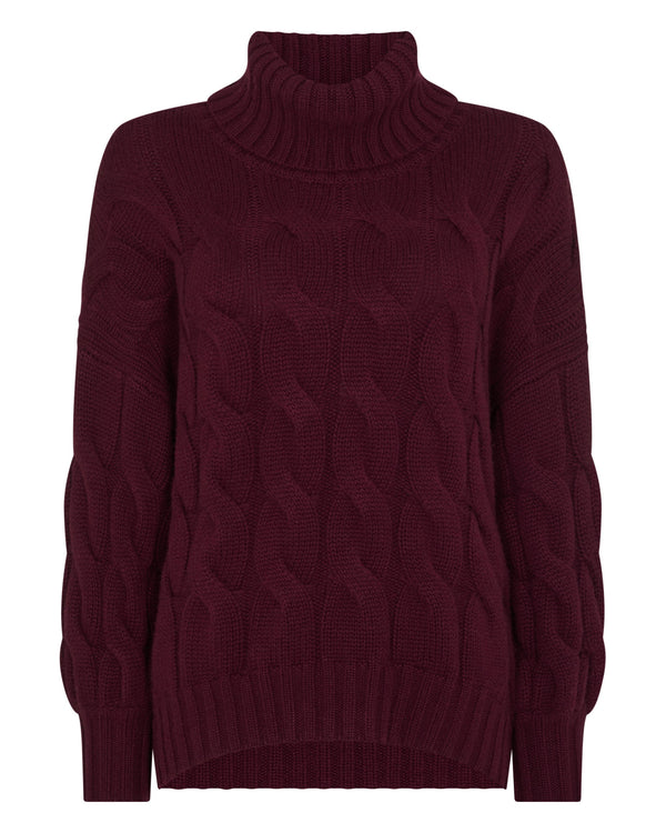 N.peal Women's Hana Chunky Cable Turtle Neck Cashmere Sweater In Bordeaux Red