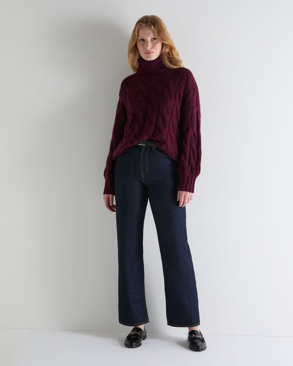 N.peal Women's Hana Chunky Cable Turtle Neck Cashmere Sweater In Bordeaux Red