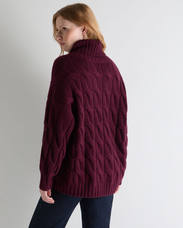 N.peal Women's Hana Chunky Cable Turtle Neck Cashmere Sweater In Bordeaux Red