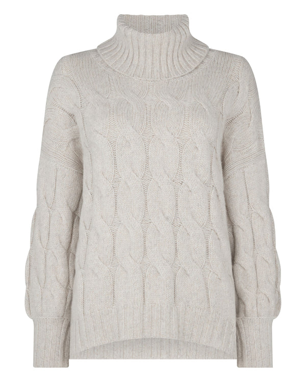N.peal Women's Hana Chunky Cable Turtle Neck Cashmere Sweater In Ash Grey Marl